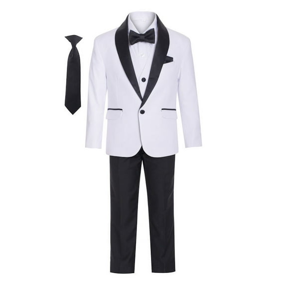 MAGEN KIDS BOYS FORMAL TUXEDO WHITE-BLACK 7PCS