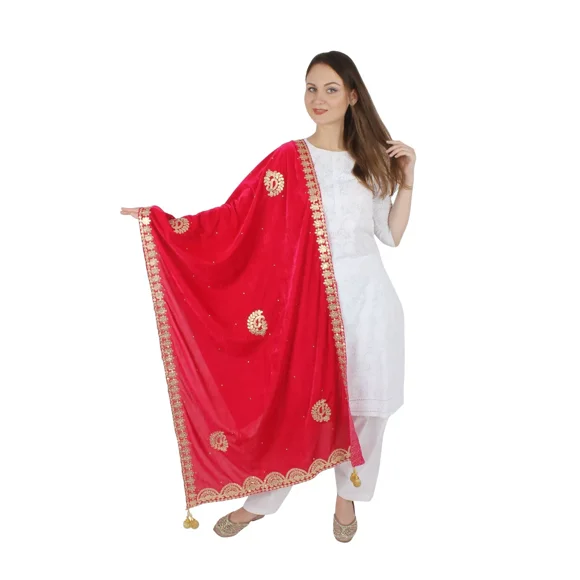 MAGENTA Velvet Scarf Gota Patti Four Side Work Party Wear Dupatta/Chunni Shawl