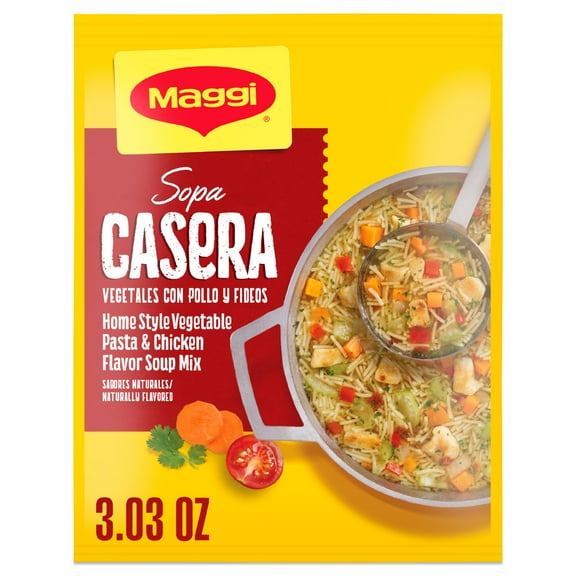 Maggi Sopa Casera Vegetables con Pollo y Fideos Home Style Vegetable Pasta and Chicken Flavor Soup Mix, Instant Soup Packets 3.034 oz