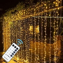 MAGGIFT 304 LED Curtain String Lights, 9.8 x 9.8 ft, 8 Modes Plug in Fairy String Light with Remote Control, Christmas, Backdrop for Indoor Outdoor Bedroom Window Wedding Party Decoration, Warm White