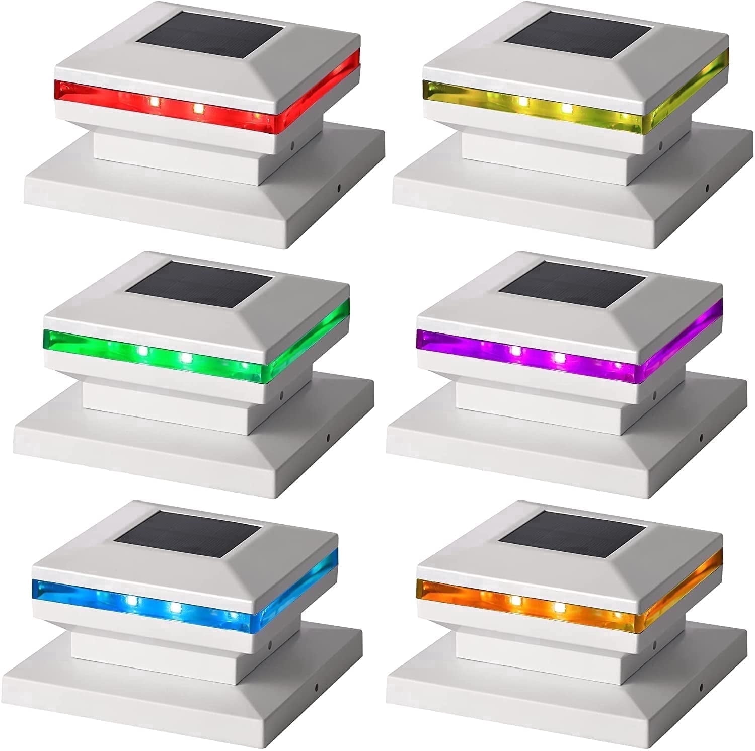Maggift 6 pack LED Solar Powered Post Lights Outdoor, RGB Color Changing for Fence, Deck, Patio, Fits 4x4, 5x5 or 6x6 Wooden