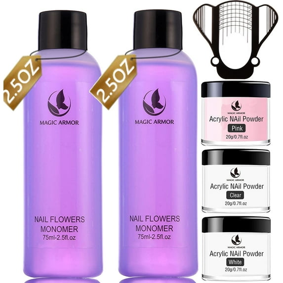 MAGIC ARMOR Acrylic Liquid Monomer and Acrylic Powder Set - 3 Colors Acrylic Powder Clear Pink White Professional Acrylic Monomer Liquid 5oz Acrylic Nail System For Acrylic Nails Extension Kit