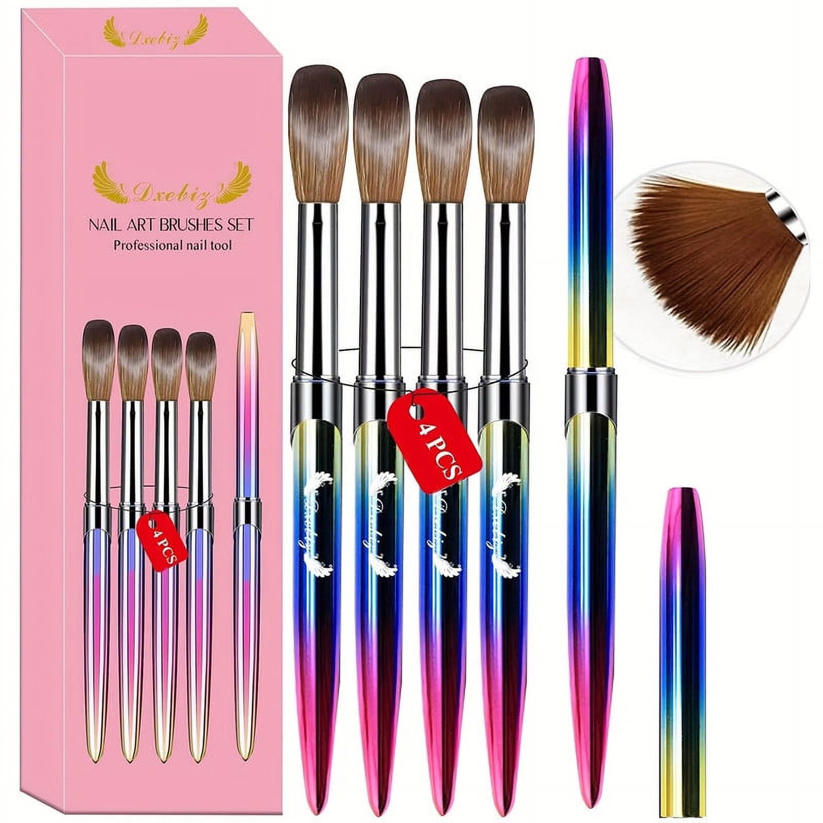 MAGIC ARMOR Acrylic Nail art Brush Set 4pcs Kolinsky Acrylic Nail Brush