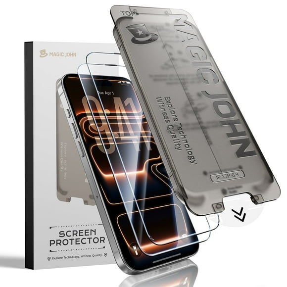 MAGIC JOHN 2 Pack Screen Protector for iPhone 17 Pro Max Tempered Glass HD Clear Screen Saver Shockproof Ease of Installation