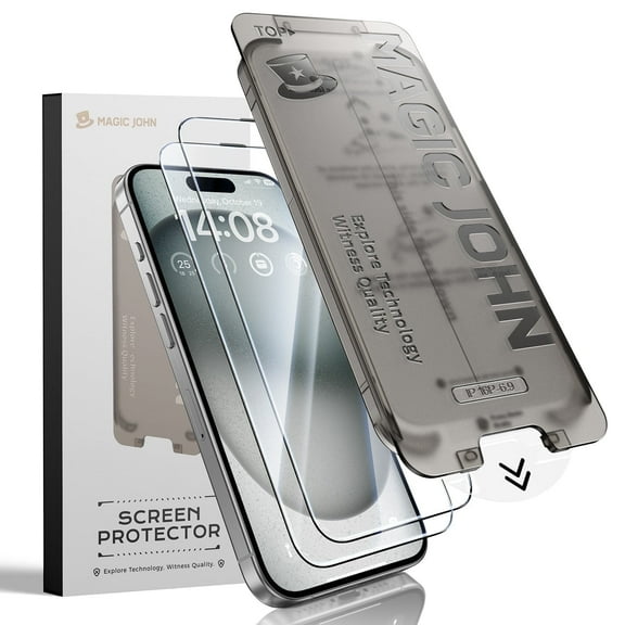 MAGIC JOHN 2 Pack Screen Protector for iPhone 16/iPhone 15 Tempered Glass HD Clear Screen Saver Shockproof Ease of Installation