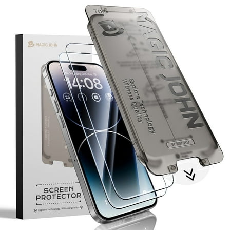 MAGIC JOHN 2 Pack Screen Protector for iPhone 14 Pro Tempered Glass HD Clear Screen Saver Shockproof Ease of Installation