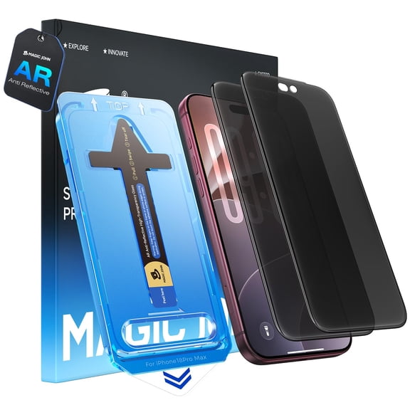 MAGIC JOHN 2 Pack Screen Protector for iPhone 18 Pro Max 28°Anti-Spy, Anti-Reflective, 9H Tempered Glass, Auto Dust-Elimination, Bubble-Free