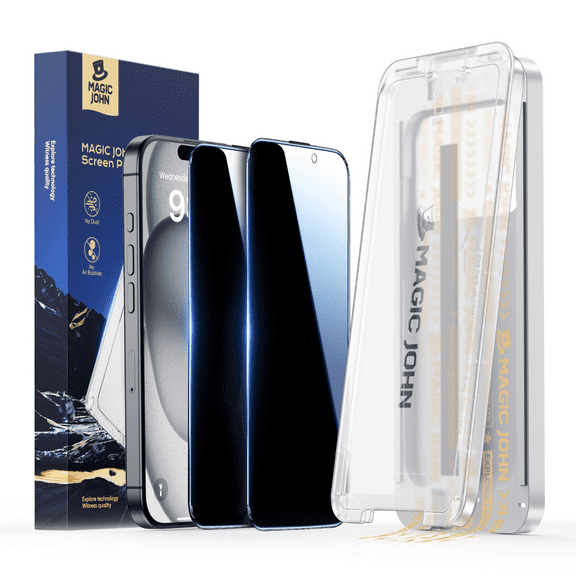 MAGIC JOHN 3rd GEN Private Screen Protector for iPhone 16/15 Corning Tempered Glass Easy to Install [2 Pack]