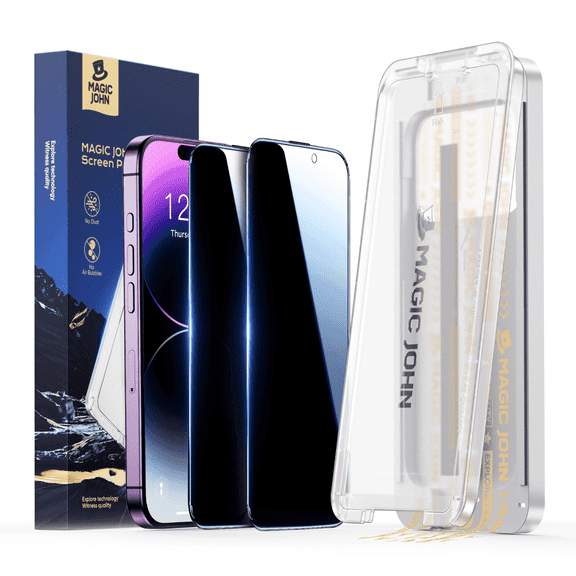 MAGIC JOHN 3rd GEN Private Screen Protector for iPhone 14 Pro Max Corning Tempered Glass Easy to Install [2 Pack]