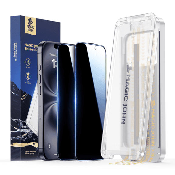 MAGIC JOHN 3rd GEN Private Screen Protector for iPhone 16 Plus/15 Plus Corning Tempered Glass Easy to Install [2 Pack]