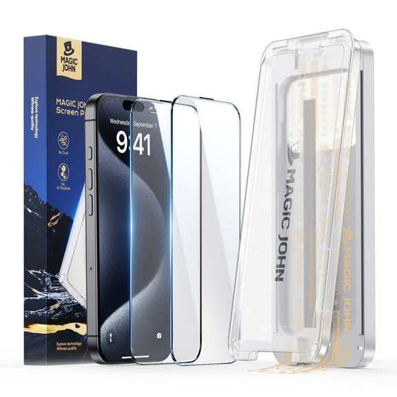 MAGIC JOHN 3rd GEN Screen Protector for iPhone 15 Pro Max Corning Tempered Glass Easy to Use [2 Pack]