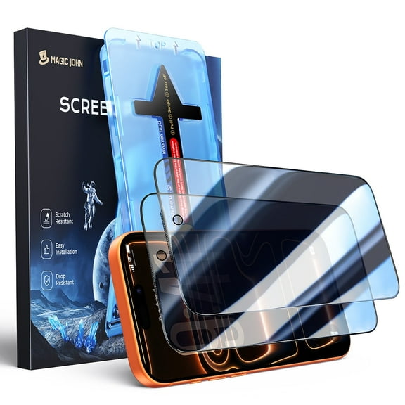 MAGIC JOHN 2 Pack Privacy Screen Protector for iPhone 17 Pro Max Corning Tempered Glass Private Screen Saver Ease of Installation