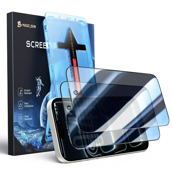MAGIC JOHN 2 Pack Privacy Screen Protector for iPhone 17 Pro Corning Tempered Glass Private Screen Saver Ease of Installation