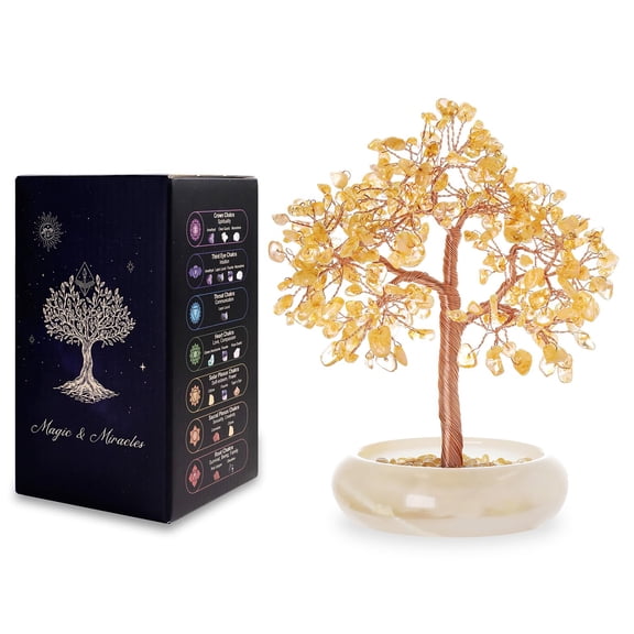 MAGIC AND MIRACLES Citrine Crystal Bonsai Tree, Office Desk Home Living Room Decor, Lucky Money Fengshui Tree Plant, Birthday Good Luck Gifts for Women, Mom Y101
