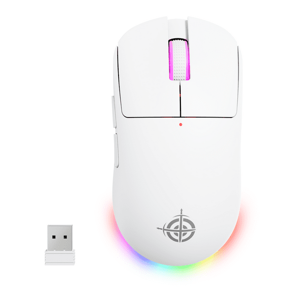 MAGIC-REFINER G6 BT Wireless Gaming Mouse, 24000 DPI, 1000Hz Polling Rate, 300 IPS, 35G Acceleration, 72g Lightweight, 750mAh Battery, Includes White Grip Tape & Braided Cable（White）