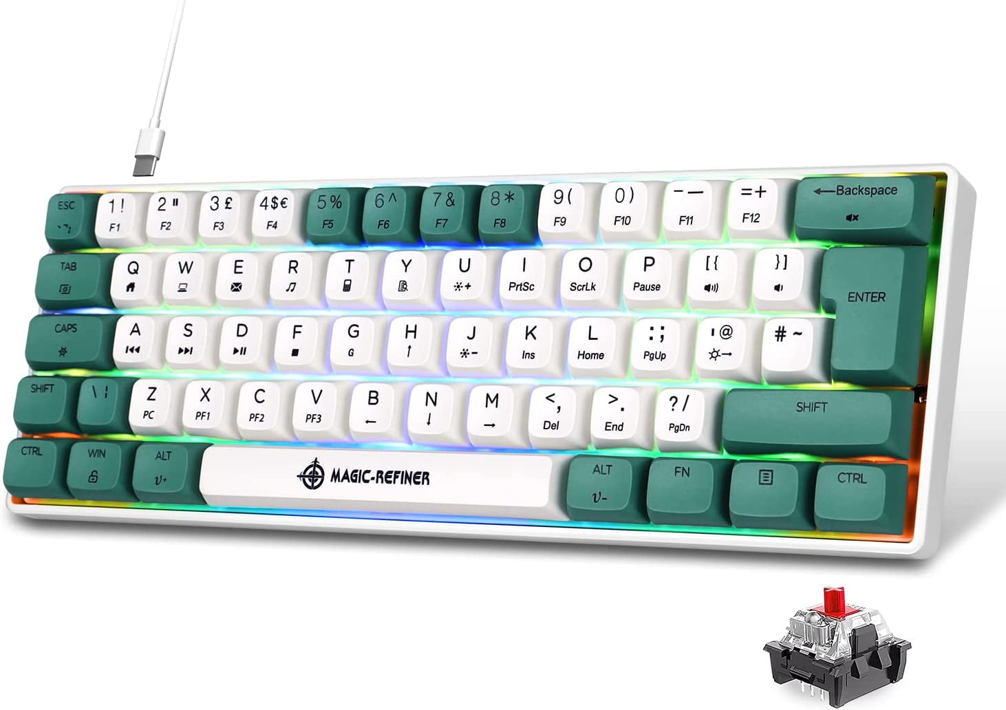 MAGIC-REFINER MK21 AKKO World Tour 60% Wired Mechanical Gaming Keyboard  with RGB Backlight, Dye Sublimation PBT Keycaps, NKRO Programmable Red  Switch