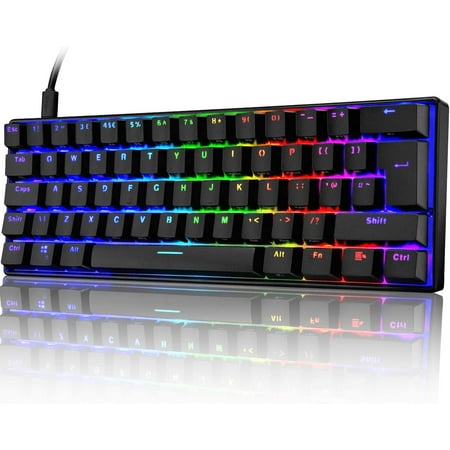 MAGIC-REFINER UK Layout 60% True Mechanical Gaming Keyboard Type C Wired 62 Keys RGB LED Backlit USB Waterproof Keyboard Full Anti-ghosting Keys for Computer/PC/Laptop/MAC (Black/Blue Switch)