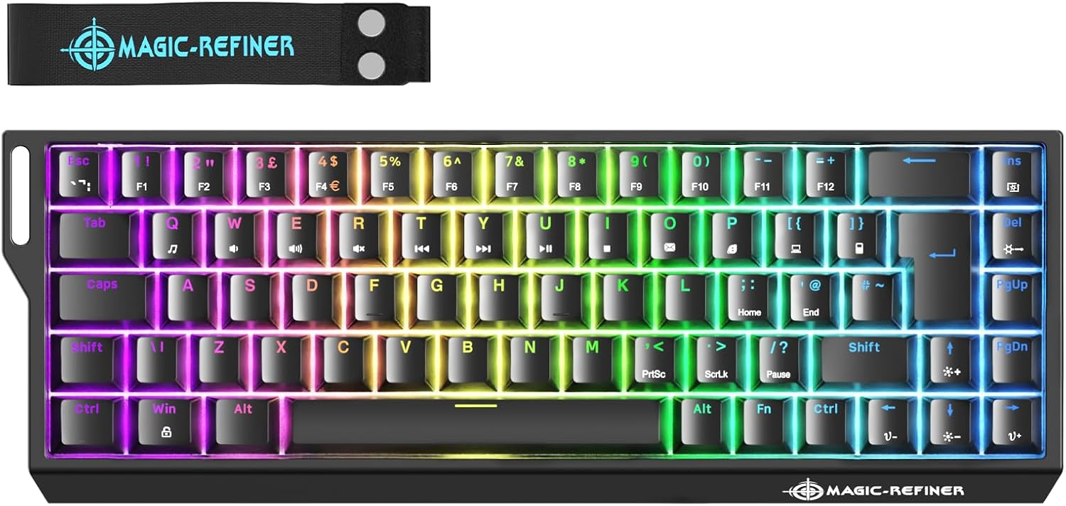 MAGIC-REFINER X68 HE Wired 60% Hall Effect Rapid Trigger Mechanical RGB Gaming Keyboard with 8K Polling,0.04mm RT Accuracy,Magnetic Switch,Adjustable Actuation,Snap Tap for PC Mac Esport Gamer(Black)