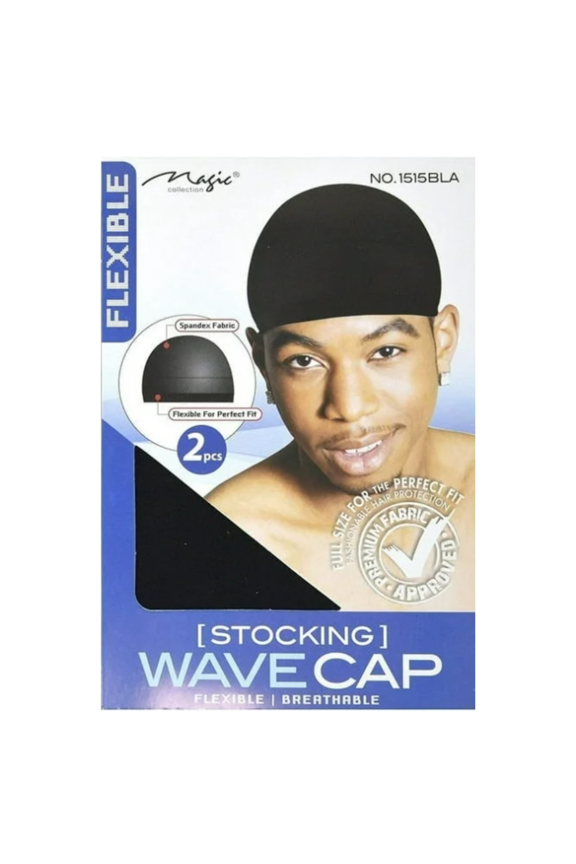 MAGIC Stocking Wave Cap Pack 2 Caps Black Hair Du Rag, Spandex Fabric, Flexible, Breathable, One Size, Comfort.