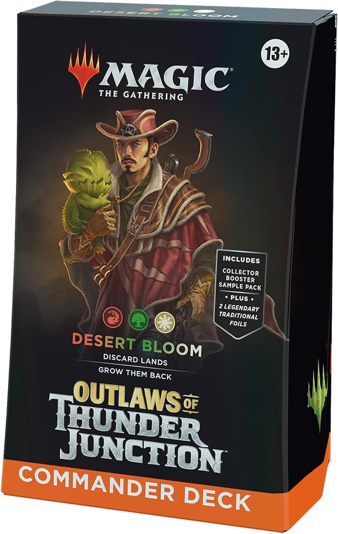Magic: The Gathering Outlaws of Thunder Junction Commander Deck - Desert Bloom (100-Card Deck, 2-Card Collector Booster Sample Pack + Accessories)