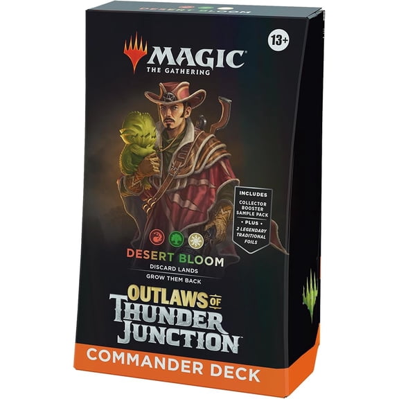Magic: The Gathering Outlaws of Thunder Junction Commander Deck - Desert Bloom (100-Card Deck, 2-Card Collector Booster Sample Pack + Accessories)