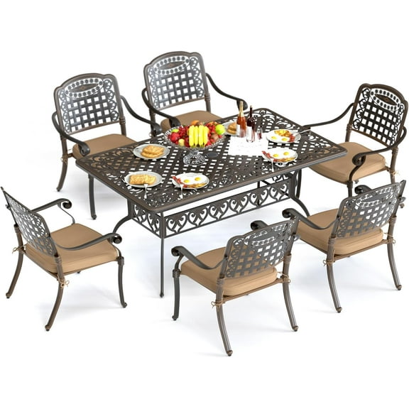 MAGIC UNION 7-Piece Outdoor Furniture Dining Set, All-Weather Cast Aluminum Conversation Set
