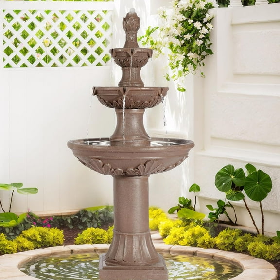 MAGIC UNION Outdoor Garden Water Fountains, 48.4''H Italian Style Fountain and Waterfall Outside, 3-Tier Large Bubbler Cascading Indoor Floor Fountain Features with Pump for Home Yard Decor (Brown)