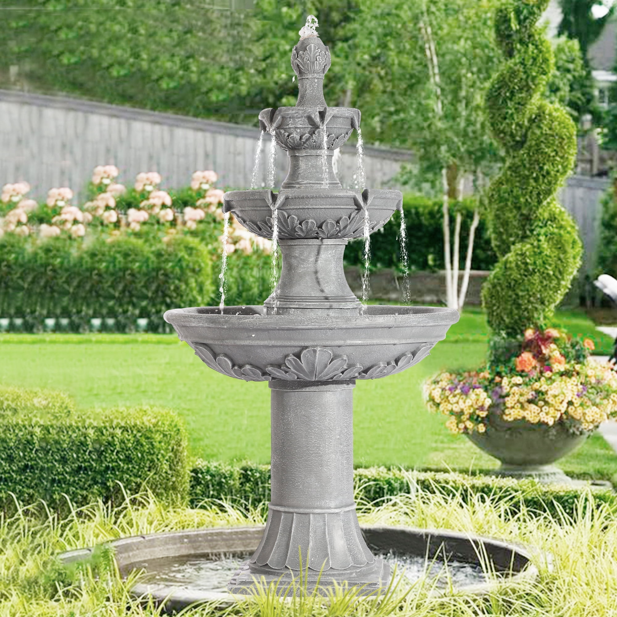 MAGIC UNION Outdoor Garden Water Fountains, 48.4" H Italian Style Fountains and Waterfalls Outside, 3-Tier Large Bubbler Cascading Indoor Floor Water Fountain Features with Pump for Home Yard Decor