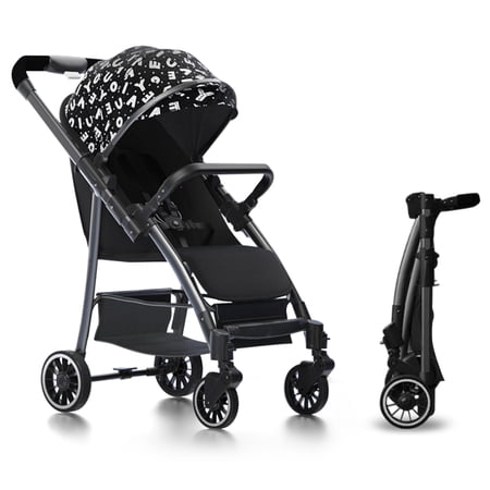 MagicFox Lightweight Baby Stroller Featuring Removable, Swing-Open Tray, Big Wheels, Reclining Seat with Footrest, Extra-Large Retractable Canopy, and Compact Fold
