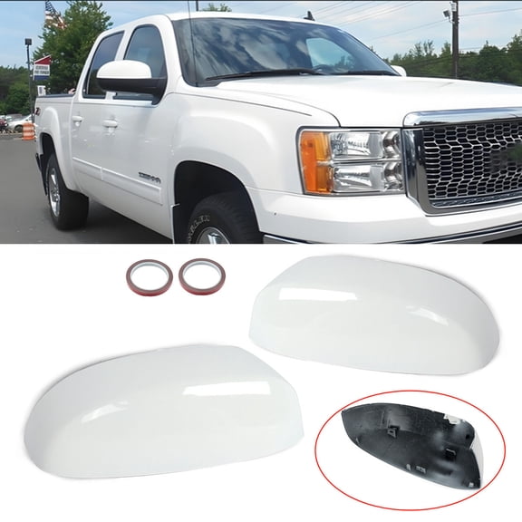 MAGICKIT 2PCS Top Half Mirror Covers Summit White Fit Chevrolet Tahoe/Suburban 2015-2020