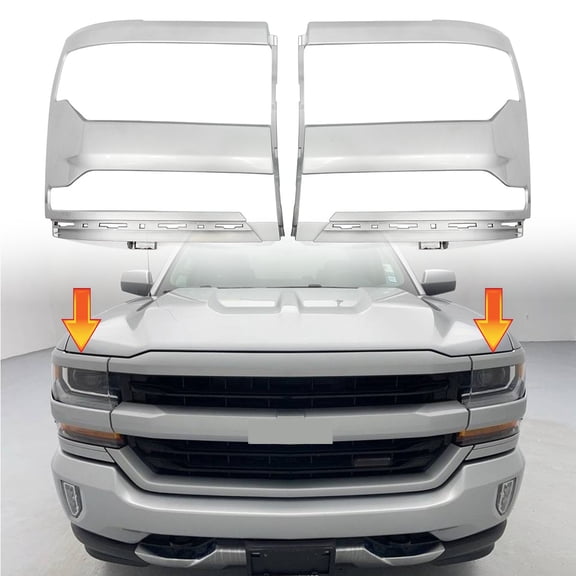 MAGICKIT 2Pcs Headlight Trim Bezel Silver Ice Metallic For 2016-2018 Silverado 1500 Chevrolet