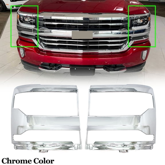 MAGICKIT 84548103 For 2016 2017 2018 Chevy Silverado 1500 Headlight Chrome Trim Bezel