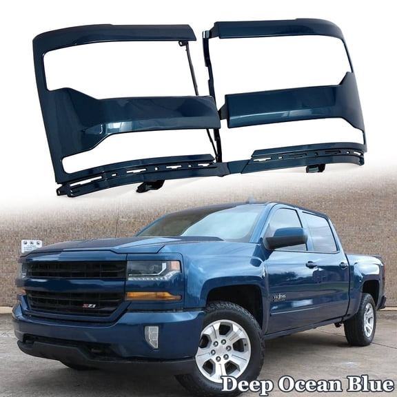 MAGICKIT Deep Ocean Blue For 2016-2018 Chevy Silverado 1500 Headlight Trim Bezel Cover