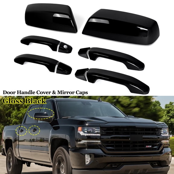 MAGICKIT FOR 2014-2019 SILVERADO 1500+2500+3500 DOOR HANDLE COVER&MIRROR CAPS GLOSS BLACK