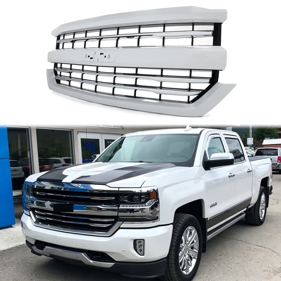 MAGICKIT Fits 2016 2017 2018 Chevrolet Silverado 1500 High Country Grille Summit White+Chrome