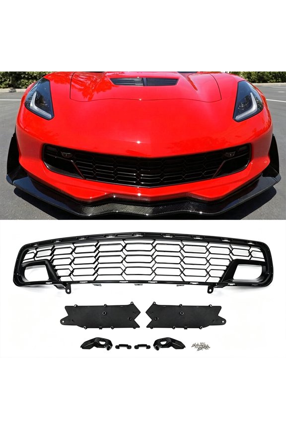 For Corvette C7 Z06 Z51 With Camera 2014-2019 Gloss Black Front Bumper Grille