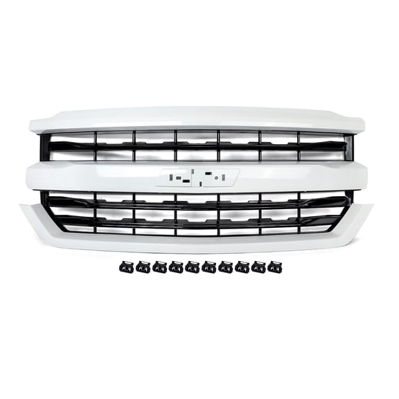 MAGICKIT Front Bumper Grille Summit White Grill Assembly For Chevy Silverado 1500 Z71 2016 2017 2018