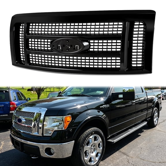 MAGICKIT Gloss Black Front Radiator Grille Grill Replace Fits 2009-2014 Ford F-150 Lariat