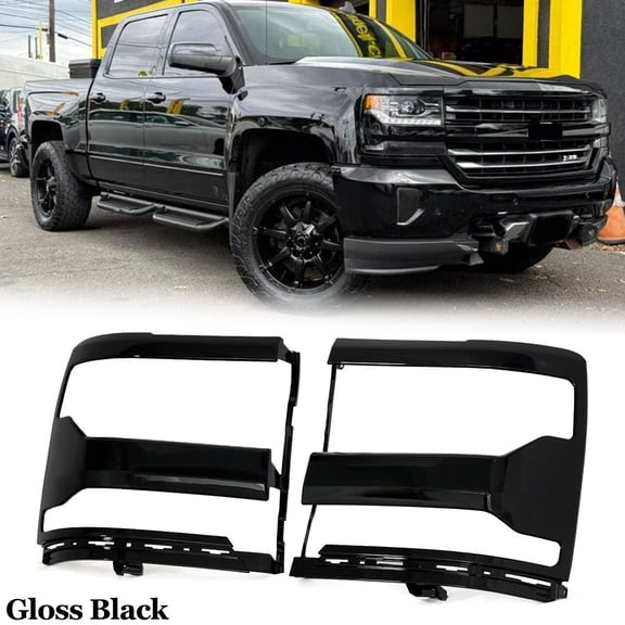 MAGICKIT Pair Headlight Trim Bezel Cover Gloss Black For Chevrolet Silverado 1500 2016-2018
