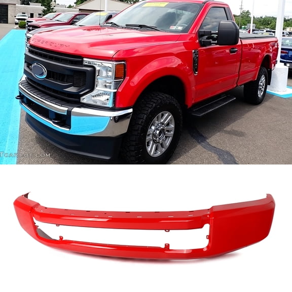 MAGICKIT Race Red Front Bumper Face Bar For 2020-2022 Ford F250 F350 Super Duty w/o Fog Hole