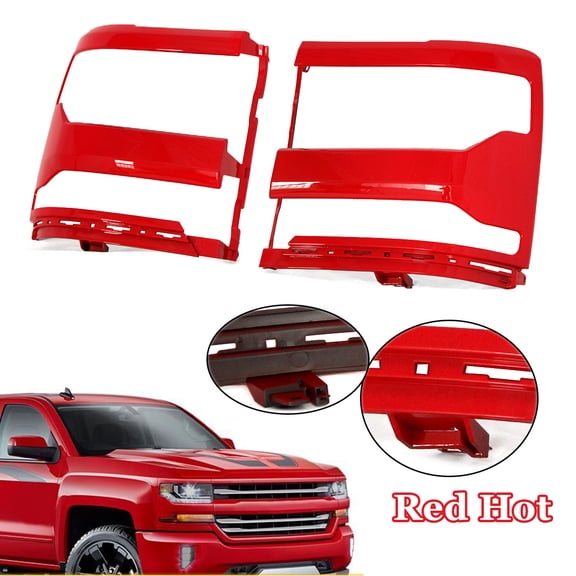 MAGICKIT Red Hot Headlight Trim Bezel *2 Fits Chevy Silverado 1500 LTZ LS Z71 2016 2017 2018