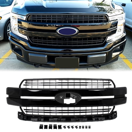 MAGICKIT Shadow Black Lariat Style Front Upper Grille Grill For 2018-2020 Ford F-150 F150