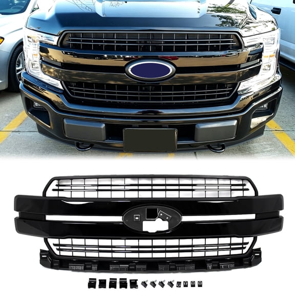 MAGICKIT Shadow Black Lariat Style Front Upper Grille Grill For 2018-2020 Ford F-150 F150