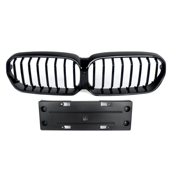 MAGICKIT Single Line Front Upper Grille Grill W/ LED Light Fits BMW 5 Series G30 2021-2023 2024 2025 Glossy Black