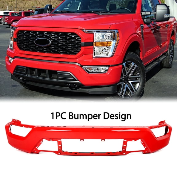 MAGICKIT Steel Front Bumper Face Bar W/O Sensor Holes For 2021-2023 F150 F-150 Race Red