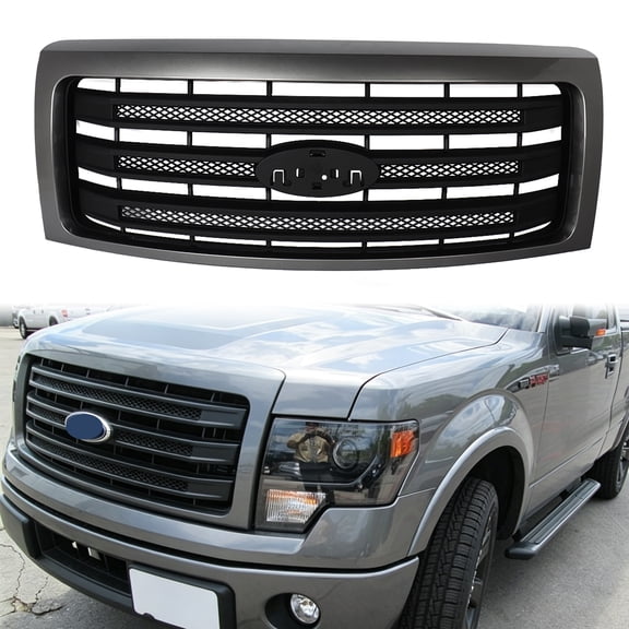 MAGICKIT Sterling Gray Front Grille 3 Bar Style Grill For 2009-2014 Ford F150 F-150