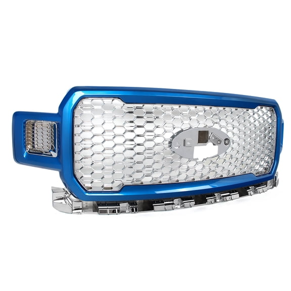 MAGICKIT Velocity Blue+Chrome Upper Bumper Grille Grill Mesh Fit For 2018 2019 2020 Ford F-150 F150 Pickup