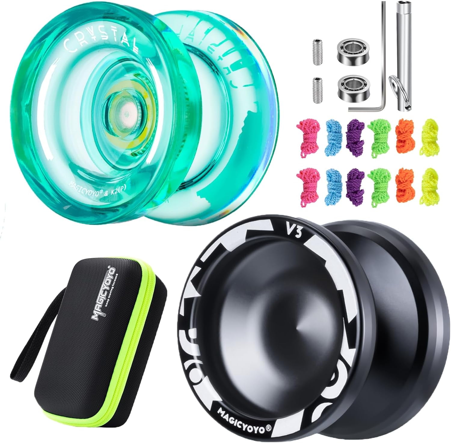 MAGICYOYO Professional Trick Yoyo Set, V3 Black + K2 Crystal Green