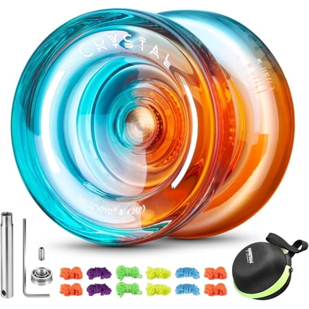 Magicyoyo K2 Crystal Yoyo - Professional Responsive Yo-yo for Kids Beginners + Extra Unresponsive Bearing + 12 Strings ( Blue Orange)