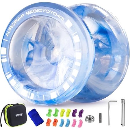 MAGICYOYO K3 Aurora-p Kids Pro Yoyo - Responsive Yo yo for Kids,Plastic Yo-Yo with 12 Yoyo Strings(Blue White)